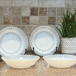 Set of 4 Cereal Bowls MacBeth-Evans Petalware Monax White Opalescent Hand wash!